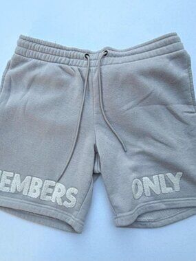 Members Only Mens Large Beige Fleece Sweat Shorts Chenille Logo Drawstring L⁠